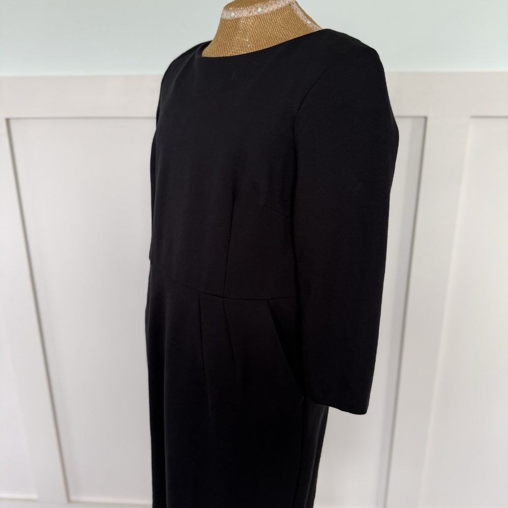Lands' End Sheath Dress 12P Black Career Minimalist Capsule Scuba 3/4 Sleeve - Picture 3 of 10